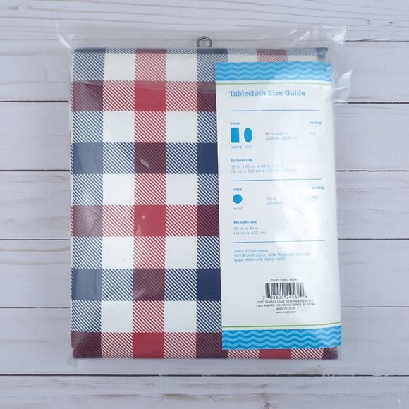 Vinyl Tablecloth Red Blue Gingham Plaid 60x84 - Picture 2 of 2